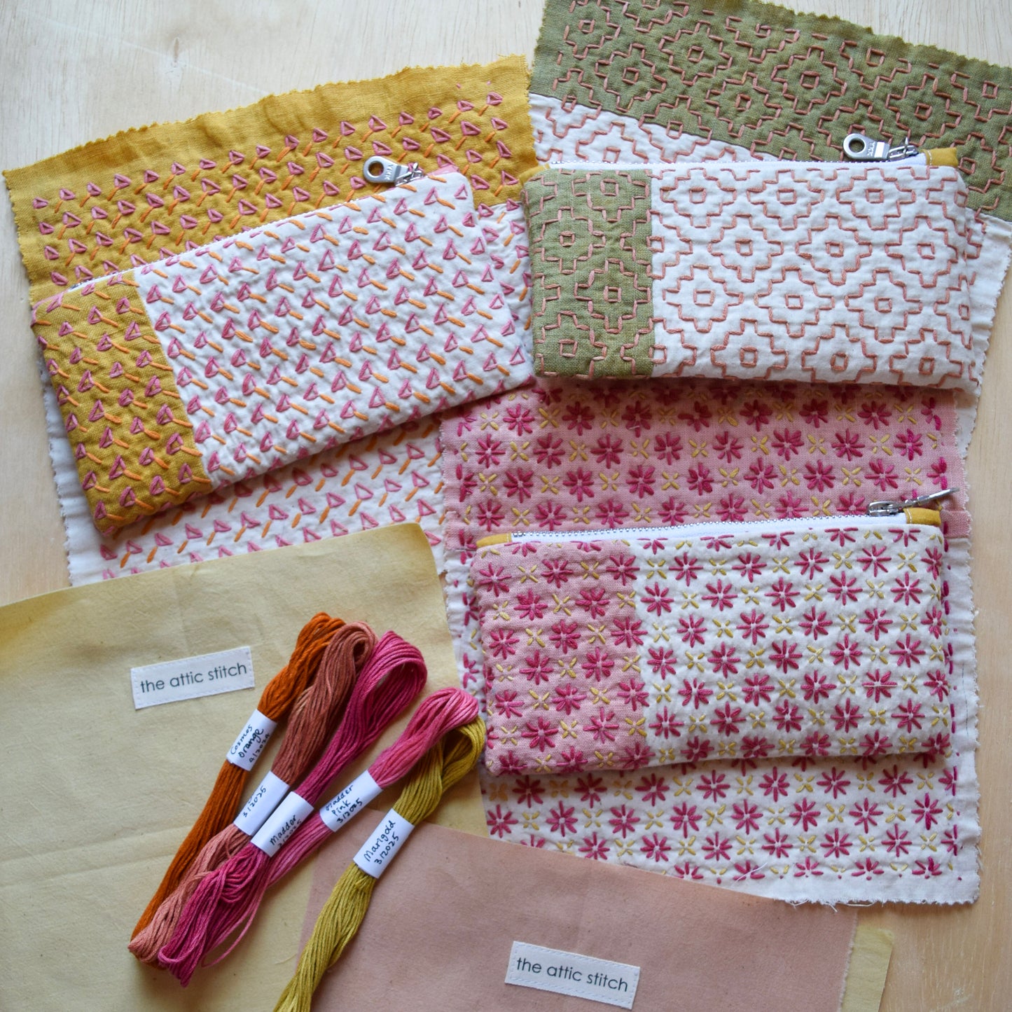 Sashiko Zipper Pouch | Fern Green