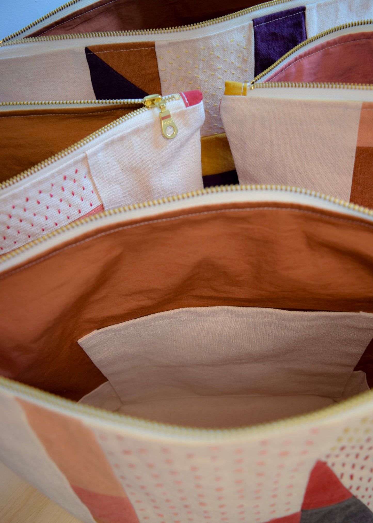 Motif FIVE | Botanical-dyed patchwork pouch bag | Large