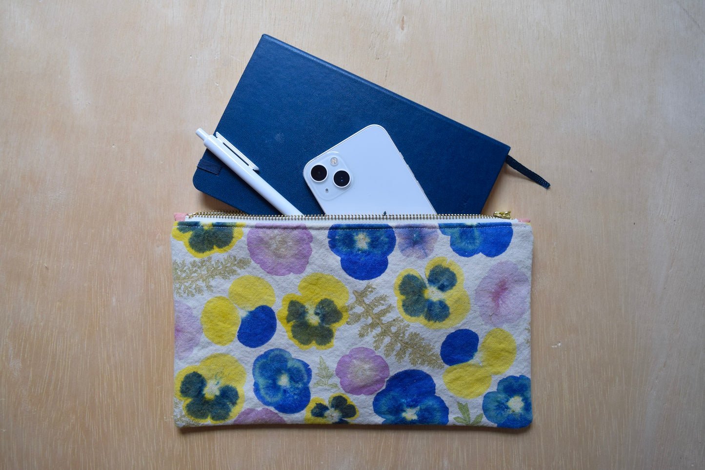 Spring Blossom V | Eco-printed Canvas Zipper Bag, Large