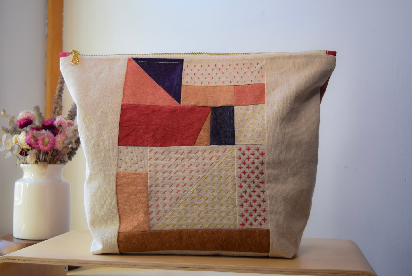 Motif FIVE | Botanical-dyed patchwork pouch bag | Large