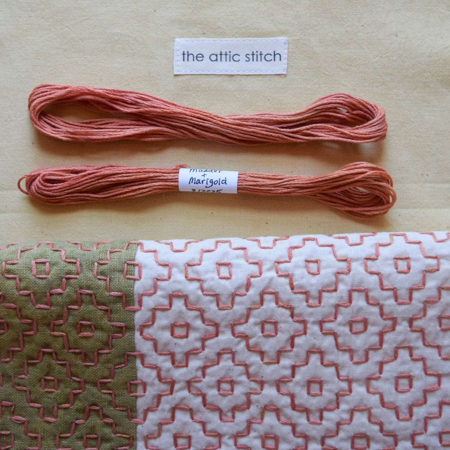 Sashiko Zipper Pouch | Fern Green