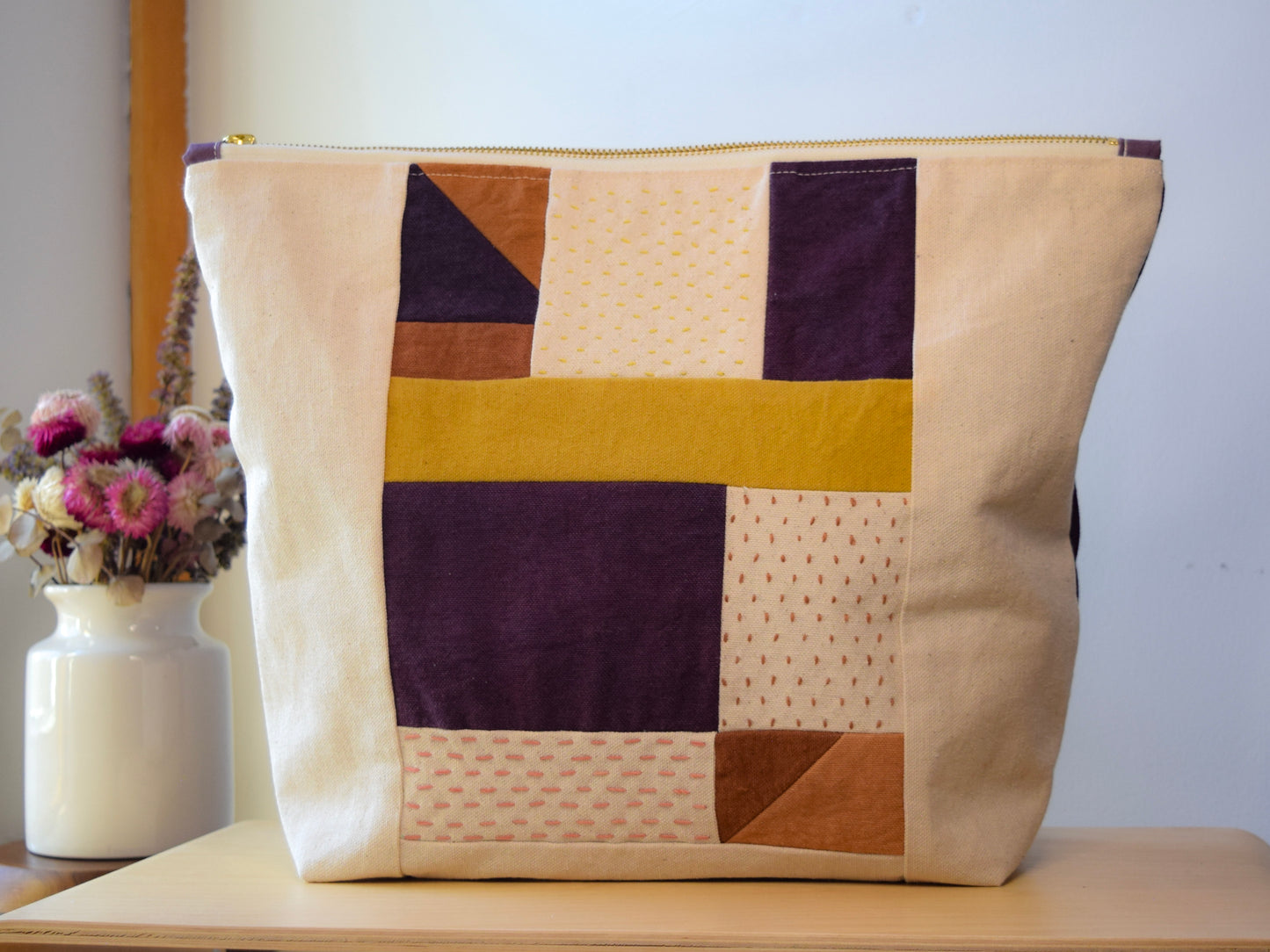 Motif TEN | Botanical-dyed patchwork pouch bag | Large