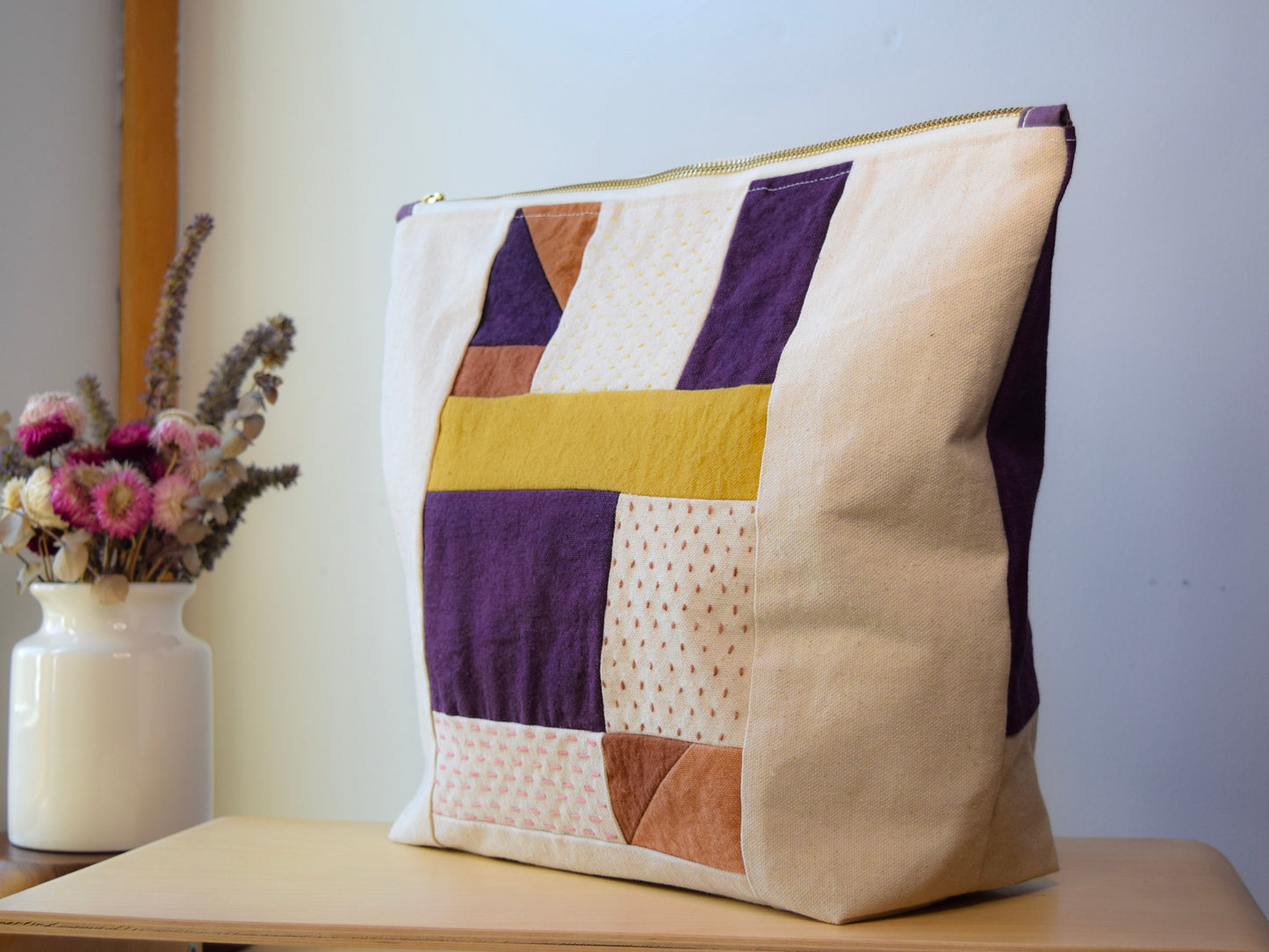 Motif TEN | Botanical-dyed patchwork pouch bag | Large