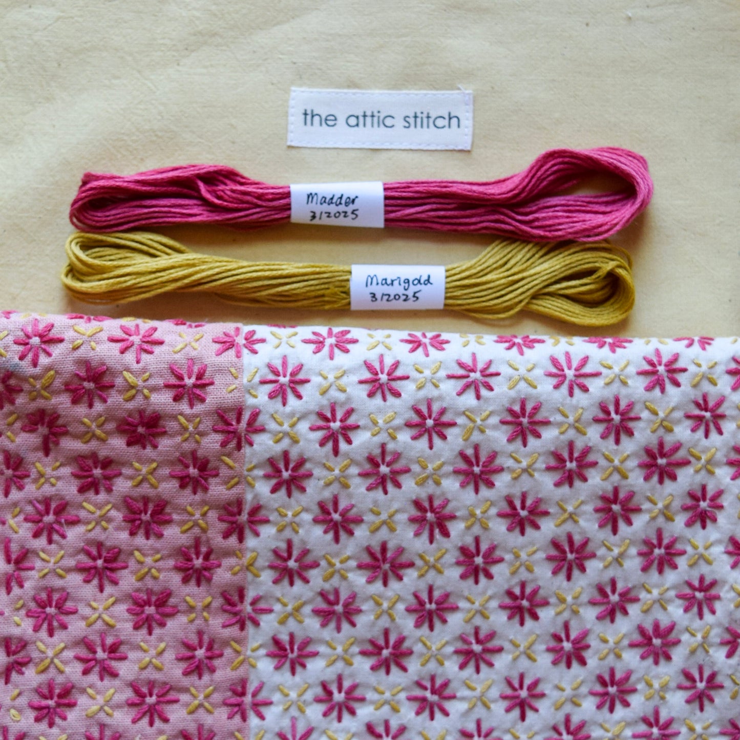 Sashiko Zipper Pouch | Madder Pink