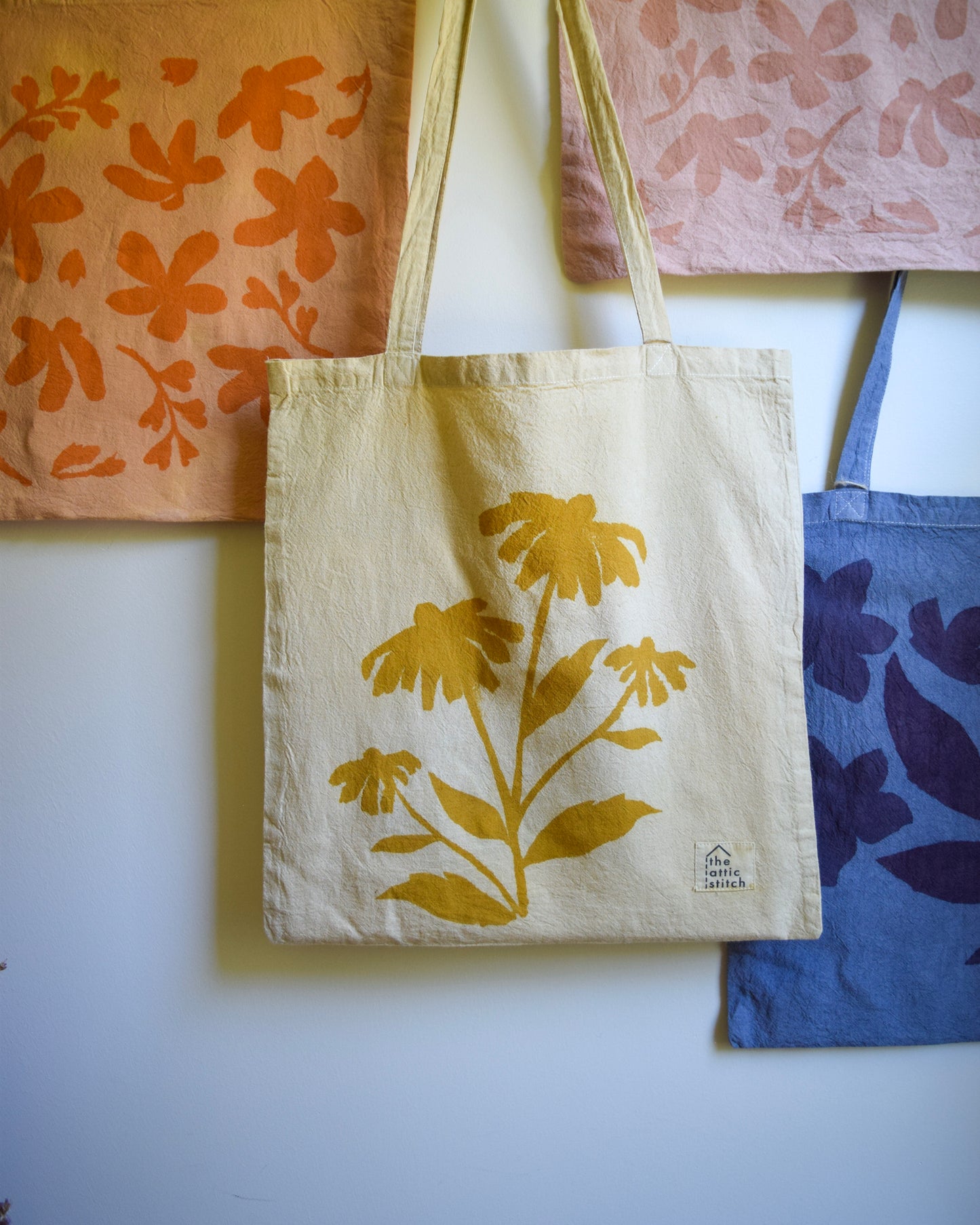 Hand-printed, Botanical-dyed Tote (4 designs & 4 colors)