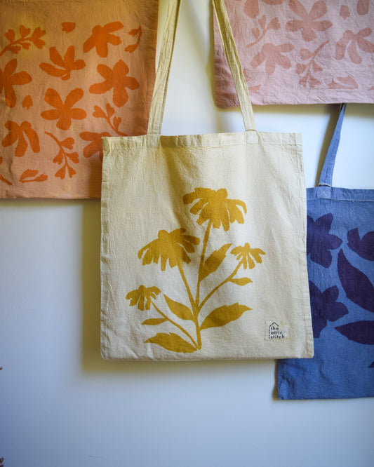 Hand-printed, Botanical-dyed Tote (4 designs & 4 colors)