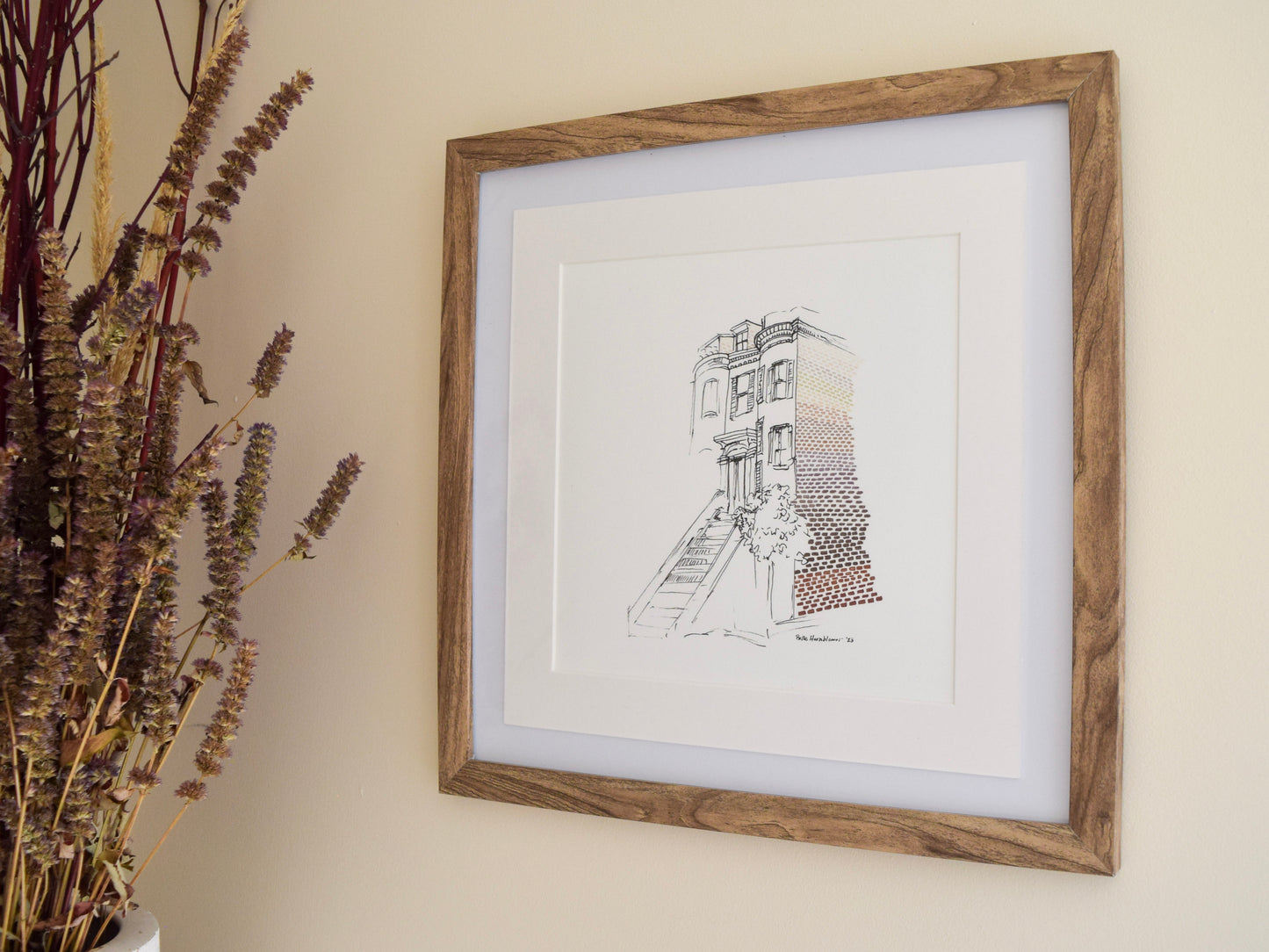 Brick Building Art Print, Ink & Natural Pigment Watercolor