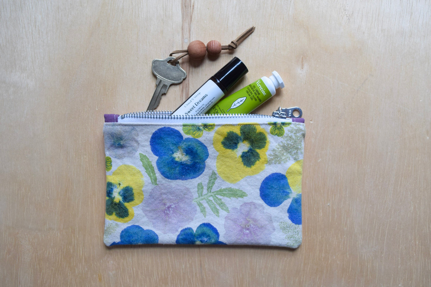 Spring Blossom I | Eco-printed Canvas Zipper Bag, Small