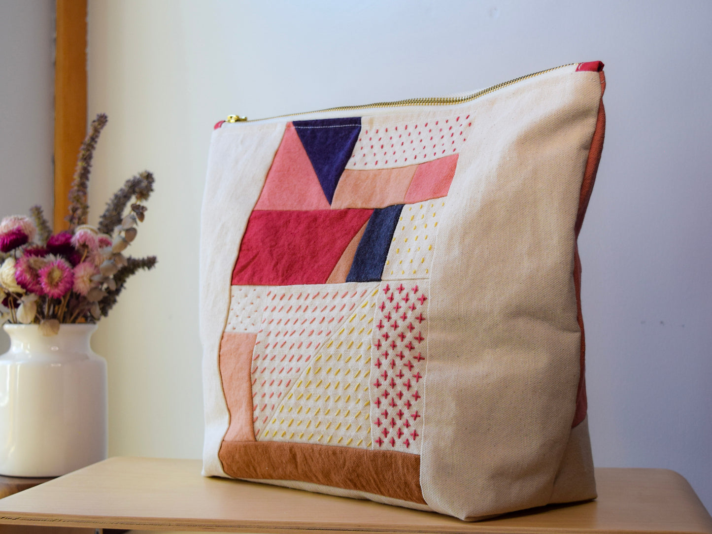 Motif FIVE | Botanical-dyed patchwork pouch bag | Large