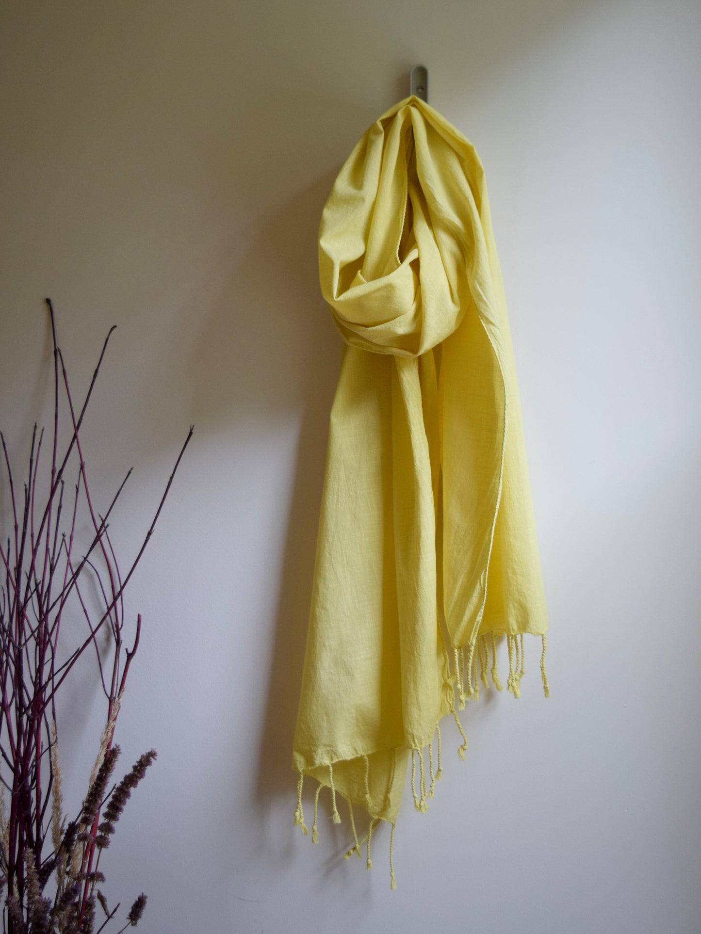 Natural Dyed Organic Cotton Long Scarf - Weld Yellow