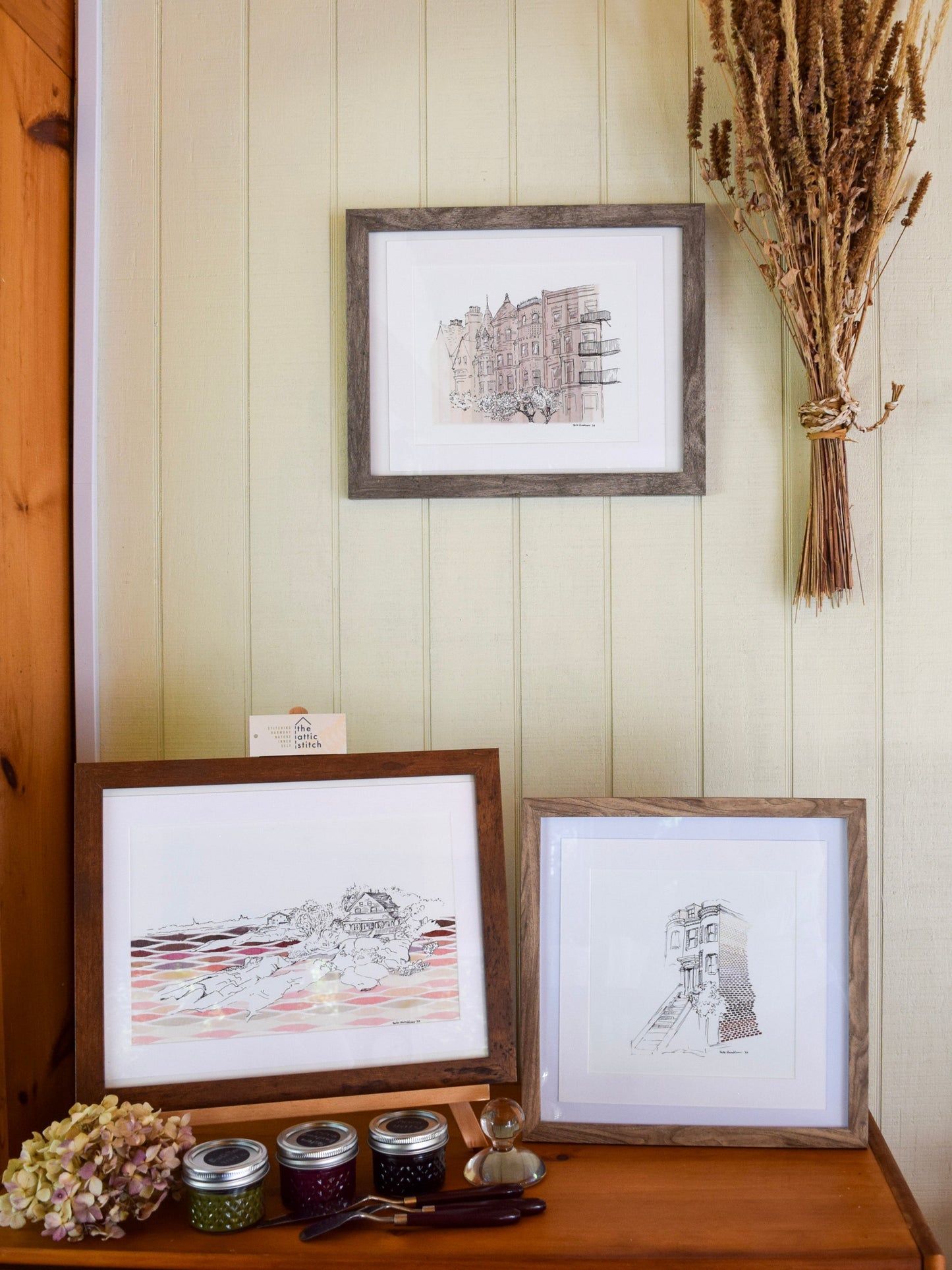 Greater Boston Art Prints, Set of 3, Ink & Natural Pigment Watercolor