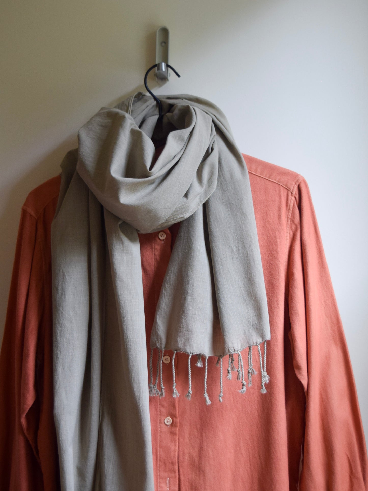 Natural Dyed Organic Cotton Long Scarf - Dusky green