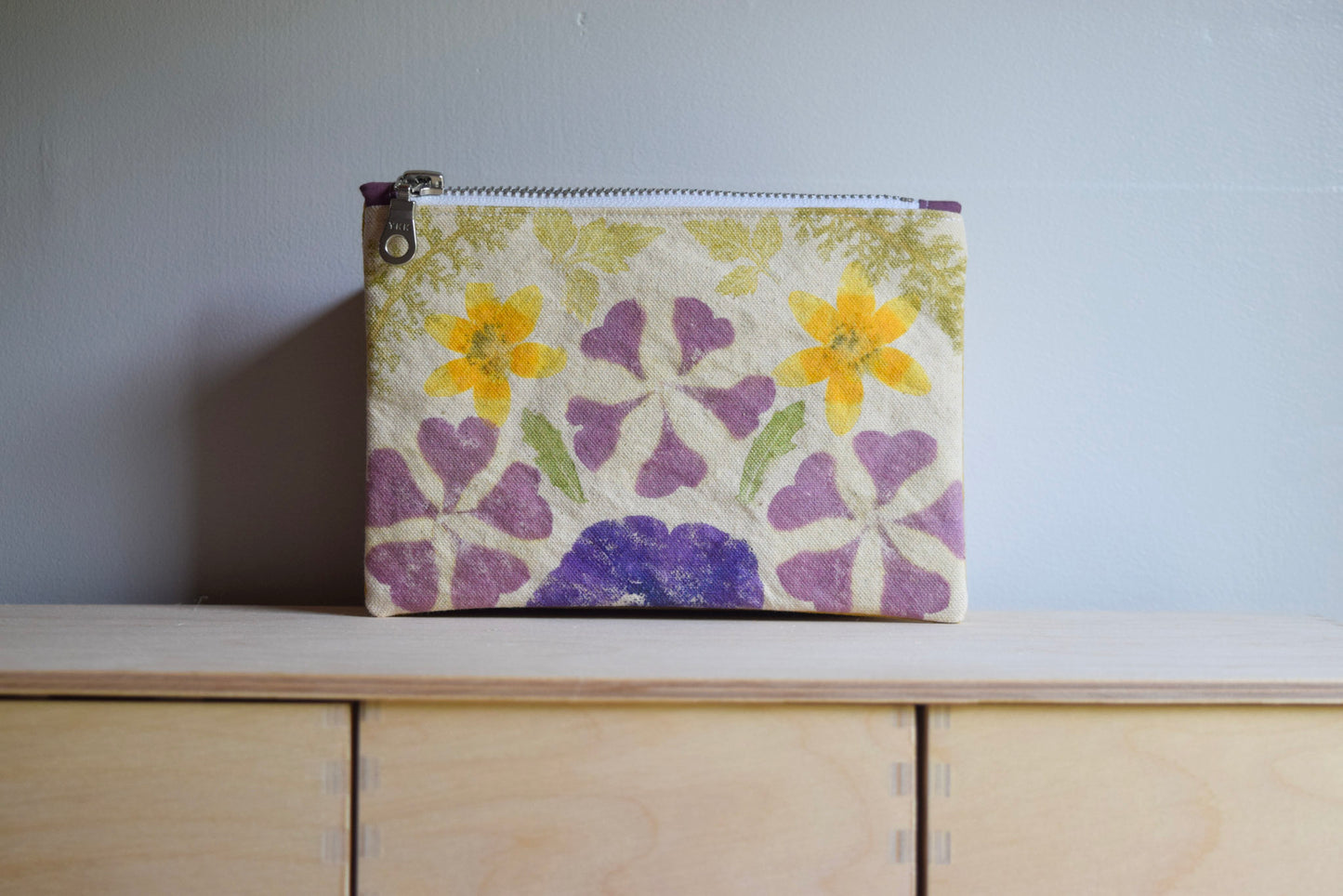 Spring Blossom III | Eco-printed Canvas Zipper Bag, Small