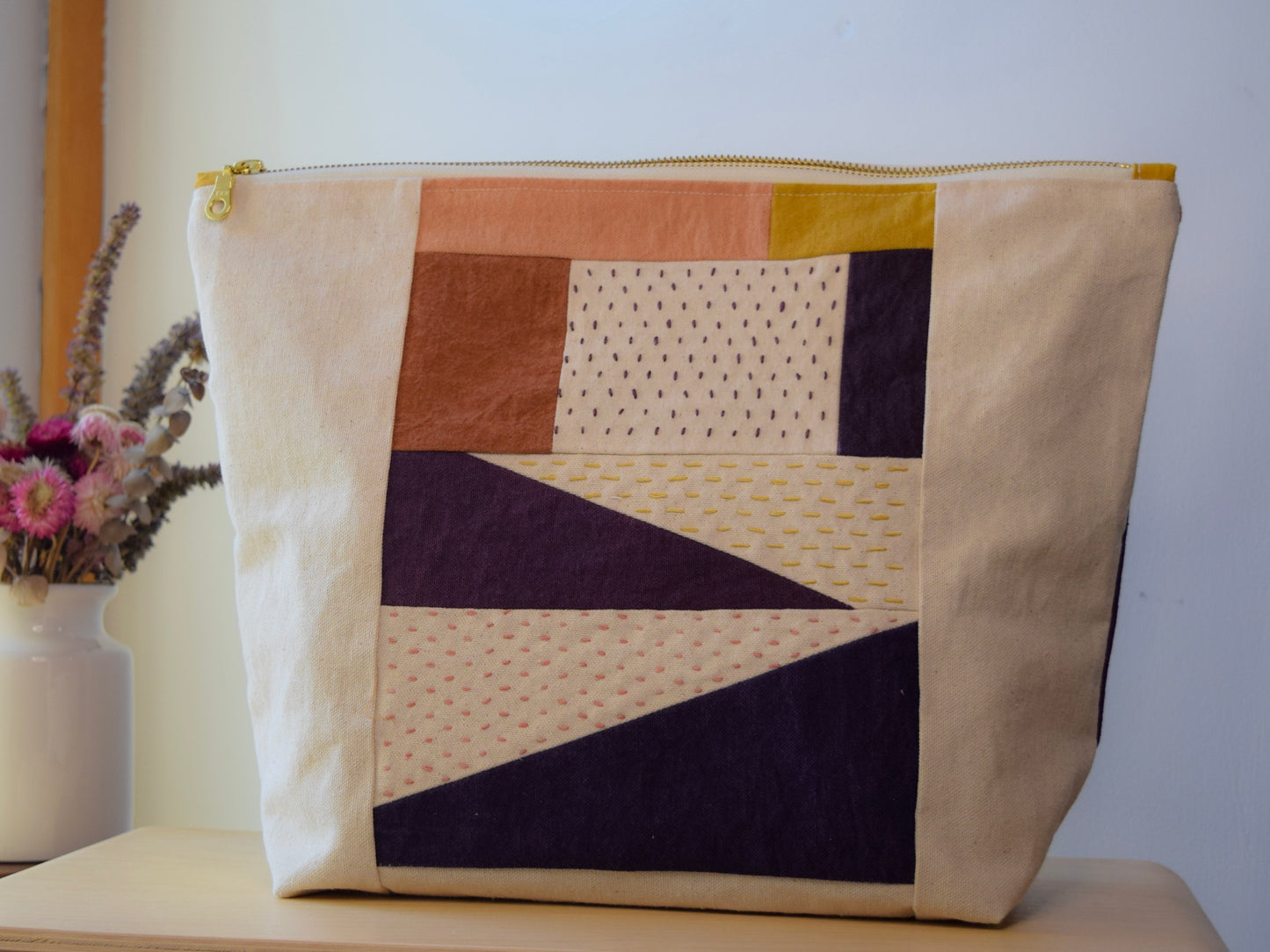 Motif SIX | Botanical-dyed patchwork pouch bag | Large