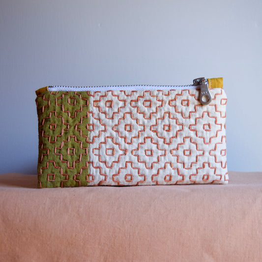 Sashiko Zipper Pouch | Fern Green