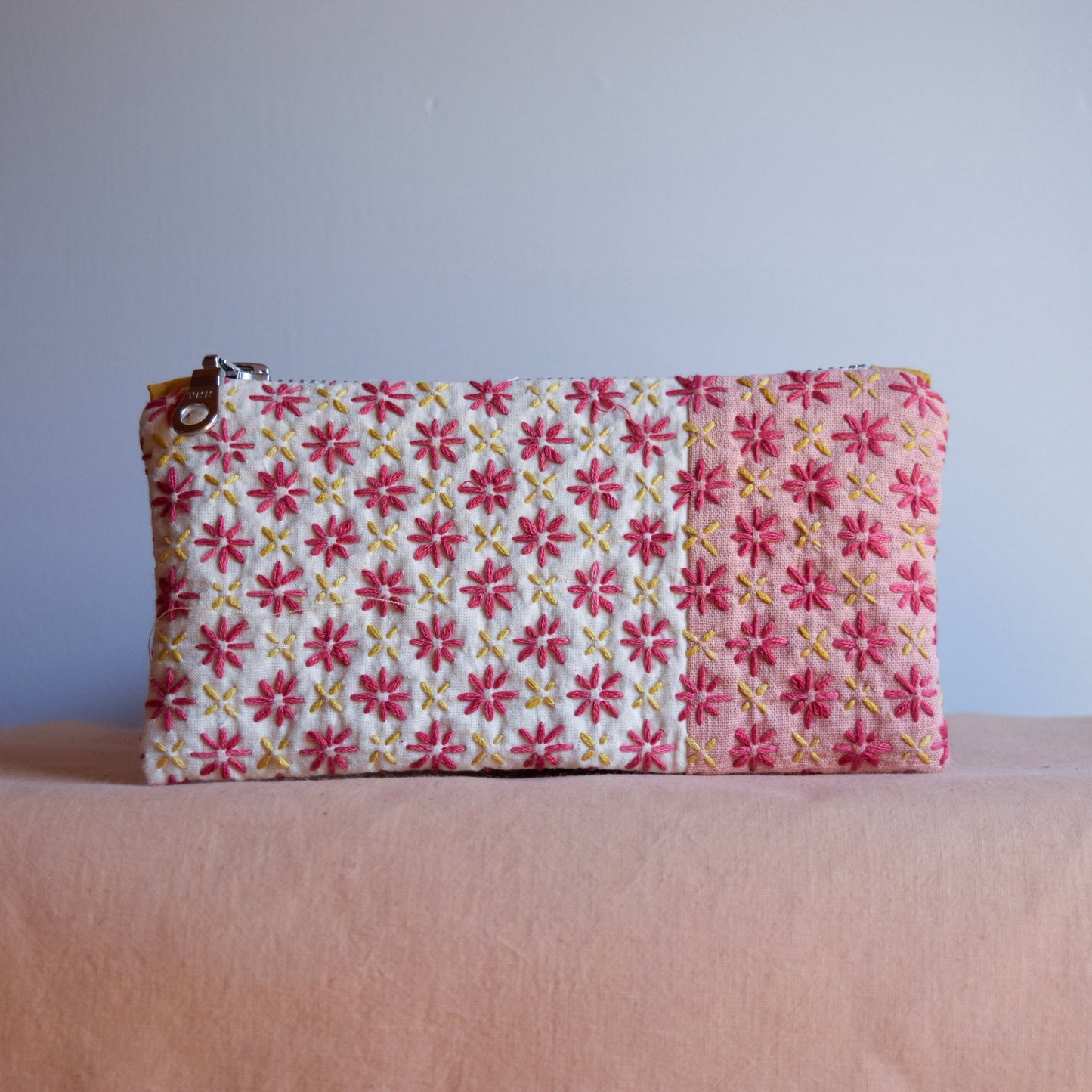 Sashiko Zipper Pouch | Madder Pink