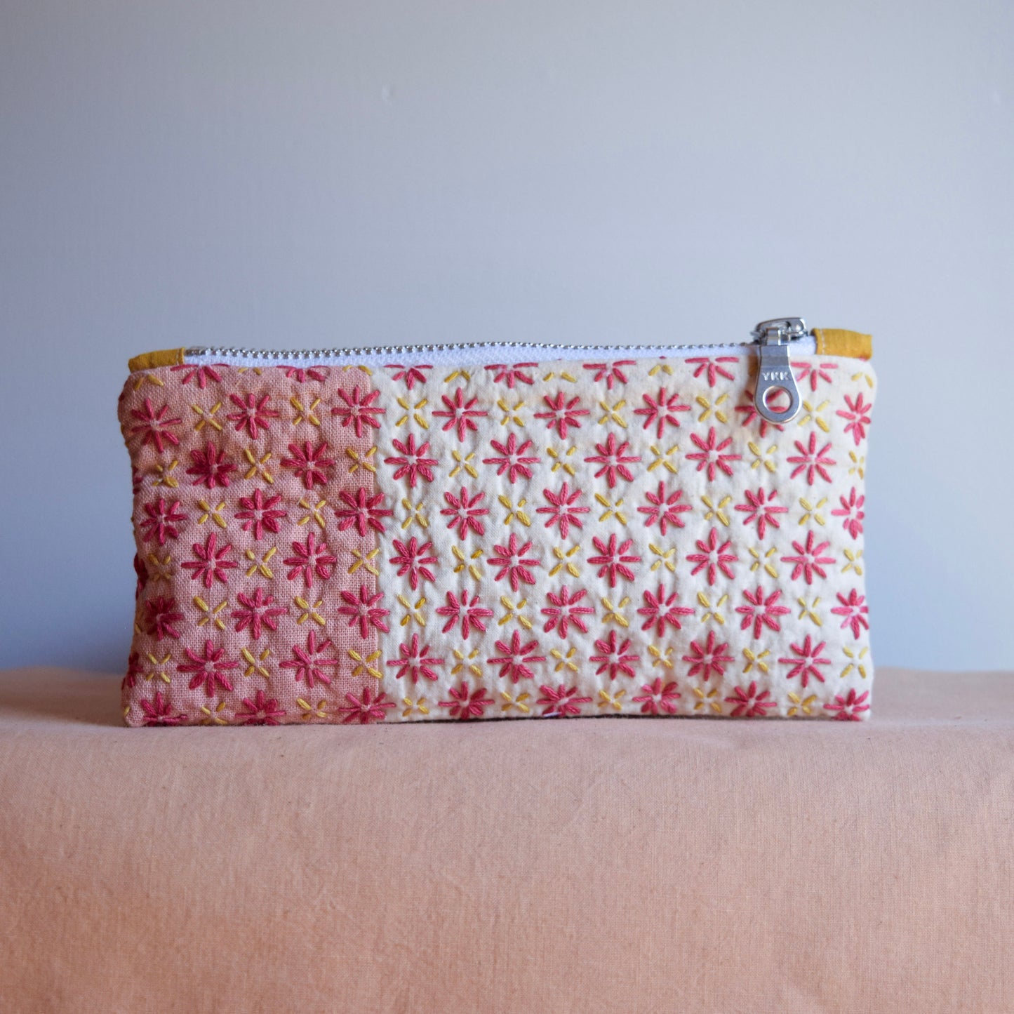 Sashiko Zipper Pouch | Madder Pink