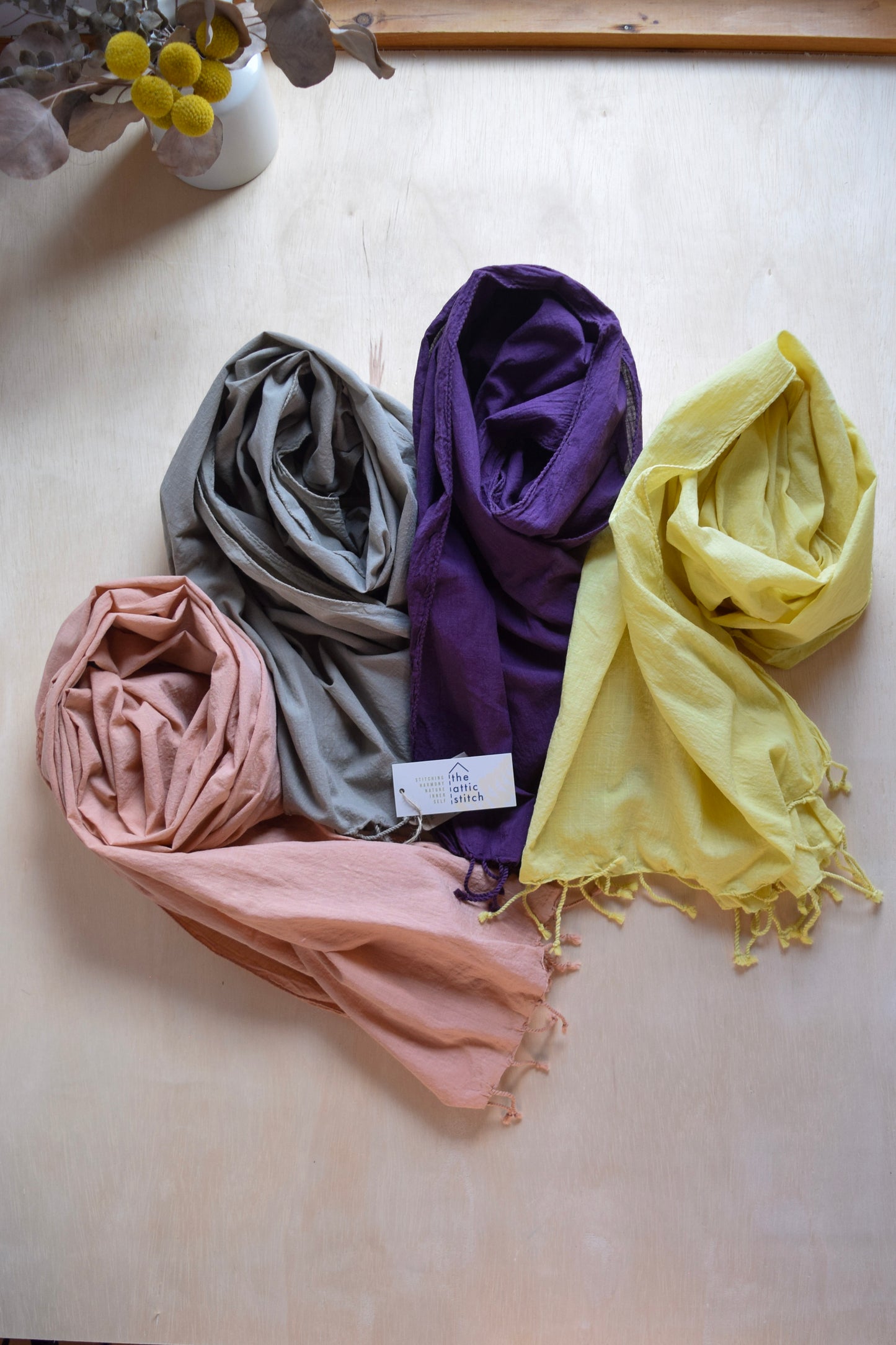 Natural Dyed Organic Cotton Long Scarf - Dusky green