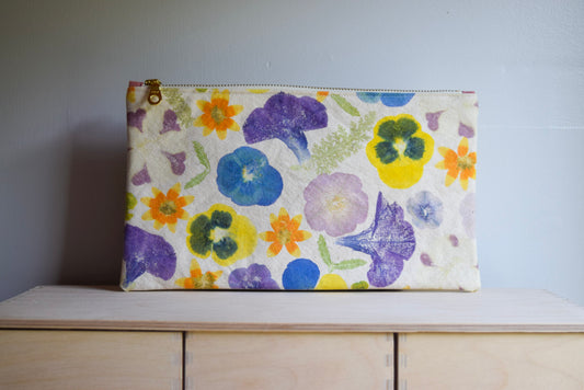 Spring Blossom V | Eco-printed Canvas Zipper Bag, Large