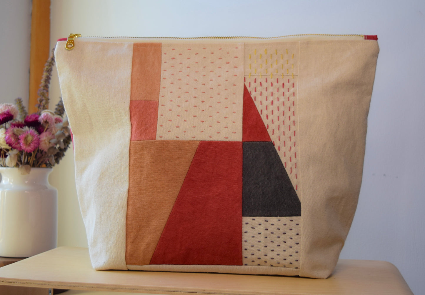 Motif NINE | Botanical-dyed patchwork pouch bag | Large