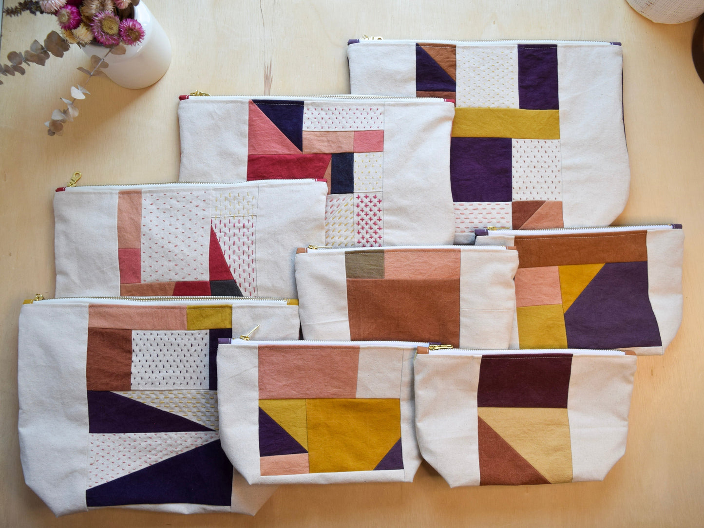 Motif SIX | Botanical-dyed patchwork pouch bag | Large