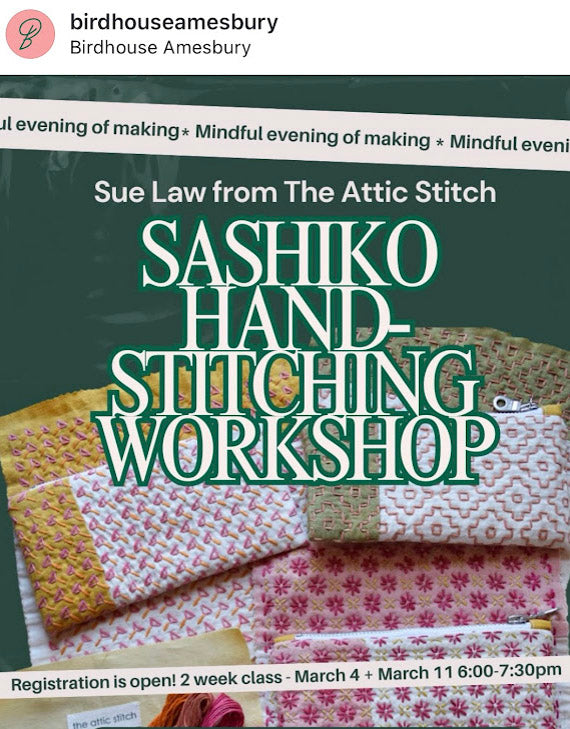 Sashiko Hand-Stitching Workshop | Mar 4 & Mar 11 | Wed 6 PM - 7:30 PM