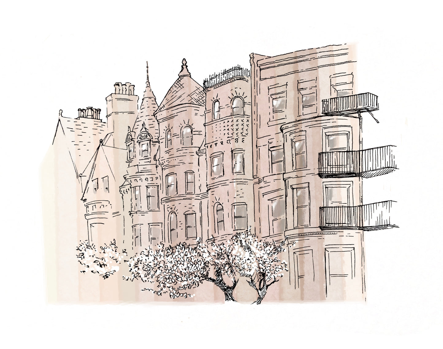 Greater Boston Art Prints, Set of 3, Ink & Natural Pigment Watercolor